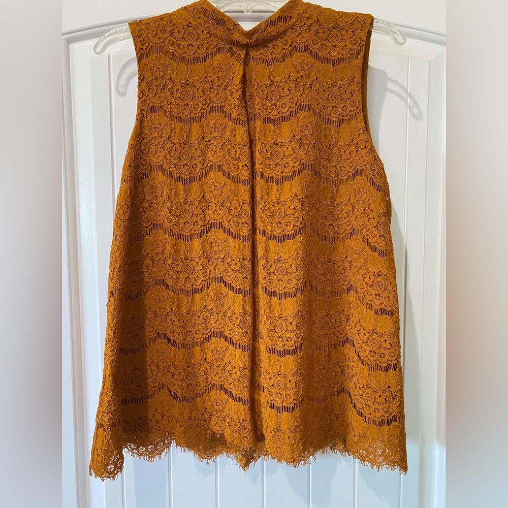 Worthington Mustard Lace Sleeveless Blouse